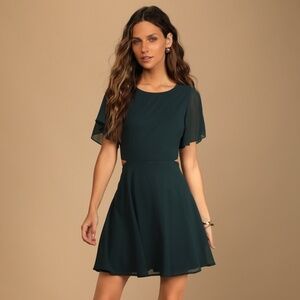 Lulus Blissful Love Dark Green Cutout Mini Skater Dress - Size L